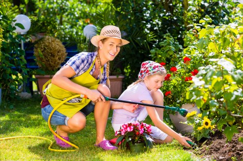 Inspector reviewing a landscaped garden during investigation